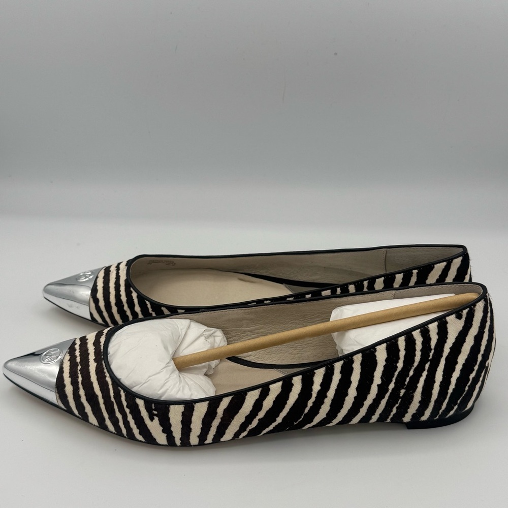 Michael Kors Paxton Leather Calf Hair Zebra Flats with Silver Tone Accents NIB - Picture 4 of 11